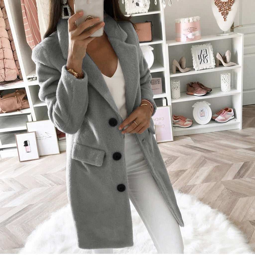 Women Wool Outwear Winter Woollen Coat Long Sleeve Turn-down Collar Blends Jacket Elegant Lady Overcoats Plus Size 5xl @f40 - Active Hygiene Online