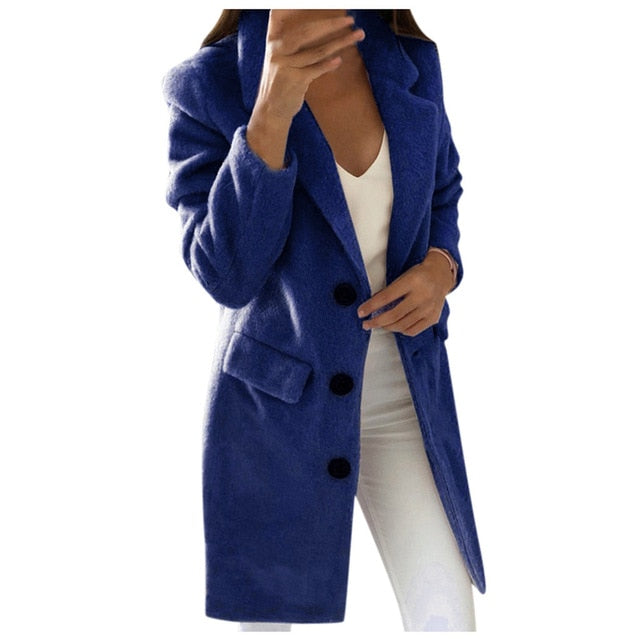 Women Wool Outwear Winter Woollen Coat Long Sleeve Turn-down Collar Blends Jacket Elegant Lady Overcoats Plus Size 5xl @f40 - Active Hygiene Online