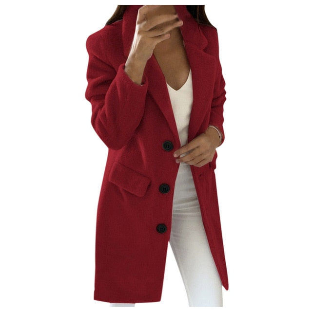 Women Wool Outwear Winter Woollen Coat Long Sleeve Turn-down Collar Blends Jacket Elegant Lady Overcoats Plus Size 5xl @f40 - Active Hygiene Online